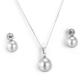 Conjunto de joyas plateadas con colgantes de perlas grises y diamantes de imitación - Estilo de Perla Gris Plateado (KS132773-Z)