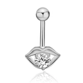 Detail of silver lip-shaped belly ring featuring a central sparkling zircon with reflection - Silver-Lips