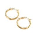 Chic 39mm golden stainless steel beaded hoop earrings with retro texture for women - 27mm Gold