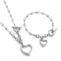 Set di gioielli in acciaio inossidabile argento con catena a cuore, chiusura a T e bracciale - Set Cuore Argento (KS140879-Z)