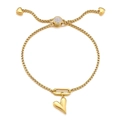 Bracciale cuore regolabile in acciaio dorato con catena box e chiusura in zirconi - Stile Cuore Oro (KB150888-Z)