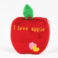 Cute red plush apple coin purse with I love apple embroidery and metal bead chain - Red Apple