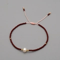 Handmade burgundy beaded bracelet with baroque pearl and adjustable pink cord - Burgundy