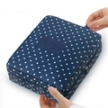 Large travel cosmetic bag in dark blue with white polka dots and sturdy handle - Navy Blue Polka Dot