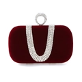 U-förmige Abendtasche aus burgunderrotem Samt mit Strassketten und Kristallgriff - Burgunderrot