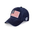 Dettaglio del cappellino in cotone blu scuro con ricamo USA e toppa con bandiera americana - M(56-58cm) / Blu navy