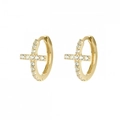 Orecchini a cerchio placcati in oro 18 carats con ciondolo a croce e strass - Cerchi a Croce Dorati