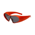 Futuristic orange wrap-around sports sunglasses with grey lenses and textured frames - Red Frame Grey Lens