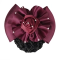 Elegante fermaglio per capelli a fiocco rosso vino con rosa, strass e retina snood - Rosa Rosso con Rosa di Strass