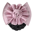 Fermaglio per capelli con fiore di raso rosa, strass e retina per hostess e infermiere - Rosa con Rosa di Strass