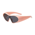 Pink futuristic wrap-around sports sunglasses with ribbed texture and grey lens - Pink Frame Grey Lens