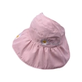 Detailed close-up of pink children's sun hat featuring daisy embroidery and wide brim - Pink