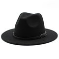 Cappello fedora classico in feltro di lana nero con cinturino in pelle e fibbia - M (56-58cm) / Nero