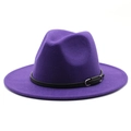 Cappello fedora in feltro di lana viola scuro con tesa larga e cinturino nero - M (56-58cm) / Viola
