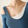 Collana a doppio strato dorata minimalista con catena piatta e ciondolo a quadrato - Doppio Strato con Pendente Quadrato / Oro