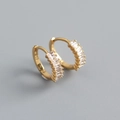 Elegant gold S925 sterling silver hoop earrings with rectangular cubic zirconia - 925 Silver / Golden (White Stone)