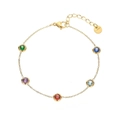 Bracelet à maillons en acier doré avec cinq pierres précieuses rondes colorées en cercle - Style Zircone Multicolore (AKS719)