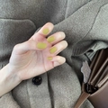 Matte avocado green press-on nails on hand with autumn brown sweater background - Wearable Style (JP768) / Grass Green