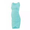 Sleeveless sky blue maternity dress with side ruching and round neck on white background - S / Lake Blue