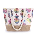 Canvas tote bag with colorful gradient pineapple print and rustic jute bottom panel - Colorful Pineapple