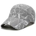 Quick-dry grey baseball cap with white geometric lines and breathable mesh side panels - Light Gray
