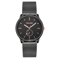 Κλασικό μαύρο ανδρικό ρολόι quartz με δείκτες rose gold και λουράκι Milanese - Μαύρη Κάσα Ροζ Χρυσή Κλίμακα Μαύρο Λουράκι