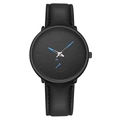Minimalist black quartz watch for men with blue hands and a black leather strap - Blue Hand Black Case Black Strap