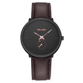 YOLAKO men's fashion watch with brown leather strap and black dial with rose gold markers - Rose Gold Hands Black Case Brown Leather Strap