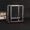 Newton's cradle with five metal balls and dark reddish brown wooden base for physics decor - Large Square Red Base