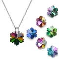 DIY colorful snowflake crystal pendant charms with silver chain for jewelry making - Snowflake / 14mm / Rainbow AB