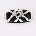 Detail view of black magic hair comb with white pearls and rhinestone butterflies - Butterfly White