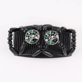 Detail of magic hair comb with green rhinestones and sturdy metal double-row prongs - Tree Wood (Black)