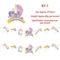 Cartoon unicorn and castle party banner set with rainbow and clouds, 7 pieces 19x20cm - Unicorn Castle (KT-1)