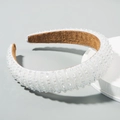 Baroque white beaded padded headband with crystal accents and soft lining - White