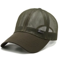 Coffee and olive green mesh baseball cap with Sport metal badge for sun protection - Adjustable / Army Green