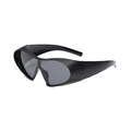 All-black sporty wrap-around sunglasses with futuristic textured frame and dark lenses - Black Frame Grey Lens