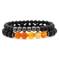 Matte onyx and volcano stone beaded bracelets set with gradient agate and hematite beads - Orange Yellow Gradient 2Pcs Set
