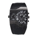 Orologio al quarzo da uomo con cassa asimmetrica in metallo e cinturino in pelle nera - Nero