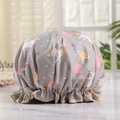 Waterproof double-layer shower cap with grey unicorn print and ruffled beige edges - Grey Large Unicorn