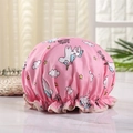 Pink waterproof shower cap with little unicorn print and elastic ruffled band for women - Cartoon Pink Unicorn
