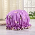 Waterproof double-layer shower cap in purple featuring a cute pink pineapple print - Purple Pineapple