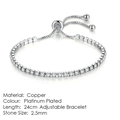 Bracciale tennis regolabile 24cm placcato oro bianco con cristalli da 4mm - Oro Bianco Pietra Bianca (2,5mm) / 24cm Regolabile