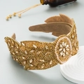 Cerchietto barocco retrò con perline e paillettes squisite in finitura oro champagne - caffè