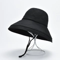 Women's black wide brim sun hat with adjustable wind cord for outdoor UV protection - M(56-58cm) / Black (20I010)