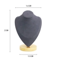 Grey velvet necklace bust display stand with wooden base and detailed size dimensions - Microfiber Leather / Medium / Dark Gray