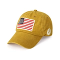 Dettaglio della toppa con bandiera americana e ricamo USA sul cappello da baseball in cotone - M(56-58cm) / Giallo Zenzero