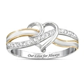 Tweekleurige hart infinity ring met kristallen en Our Love for Always gravure - US 6 / Twee kleuren
