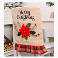 Linen Christmas chair cover with Merry Christmas text and festive floral details - Poinsettia Style