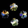 Set of four flower-shaped AB crystal glass charms with iridescent finish and center hole - 14MM Cherry Blossom