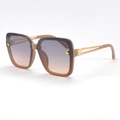 Brown gradient square sunglasses featuring gold clover and star accents for women - Maroon Frame Blue Orange Lens
